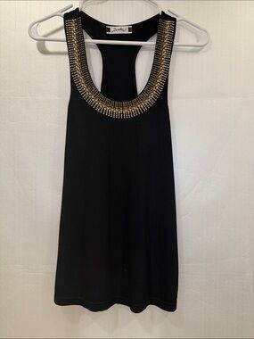Sweetees Black Tank Top with Gold Studded Neckline
